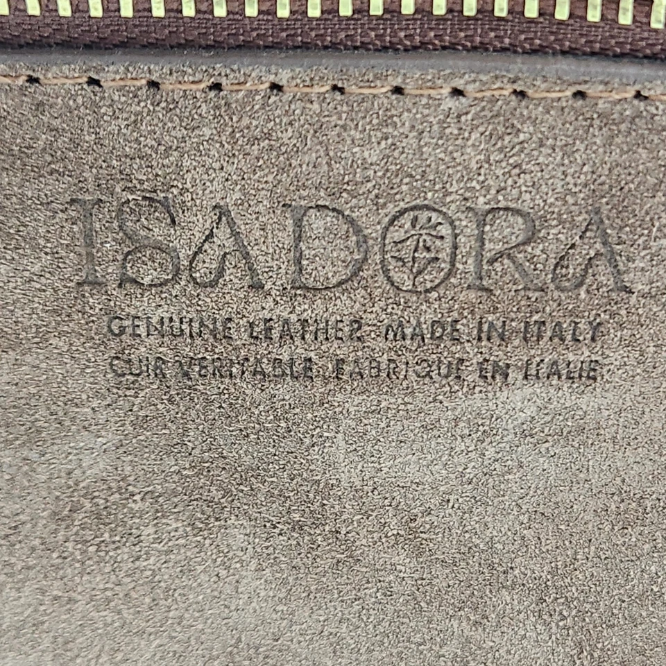Isadora Italia Gamuza Cuero Cremallera Bolso sin asas Cartera Bolso Marrón Hecho en Italia Foto 3 de 4