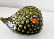 Vintage Trentham Kunstgeschirr Keramik Devon gr&uuml;n & orange glasiert Igel Spardose