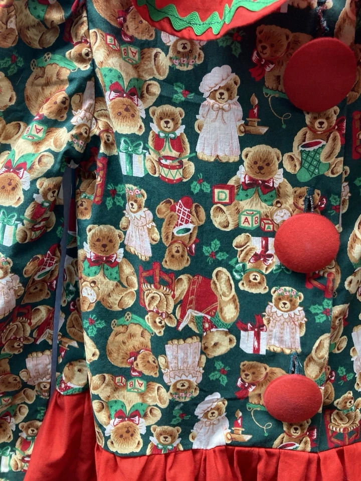 Vestido de Navidad vintage años 70 para niñas pequeñas hecho a mano cintura caída patrón navideño Foto 3 de 4