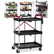 Heavy Duty Utility Cart Multi-Function 3-tier Service Cart with Wheels Foldable