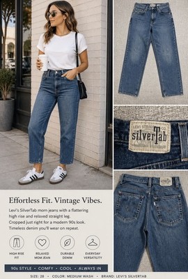 High Rise Mom Jeans Cropped Medium Wash Denim Womens 28 Levi s SilverTab