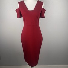 EXPRESS Women’s Size 6 Red Cold Shoulder Dress Front Slit Business Cocktail