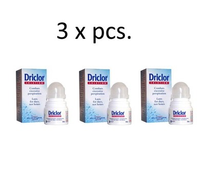3 x DRICLOR ANTIPERSPIRANT ROLL ON 20ml Hyperhidrosis Excessive Sweat