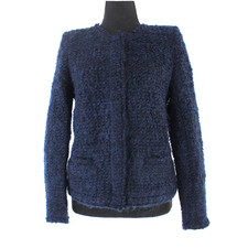 IRO Billa Navy Blue Boucle Wool Blend Tweed Snap Blazer 38 Crewneck Jacket M