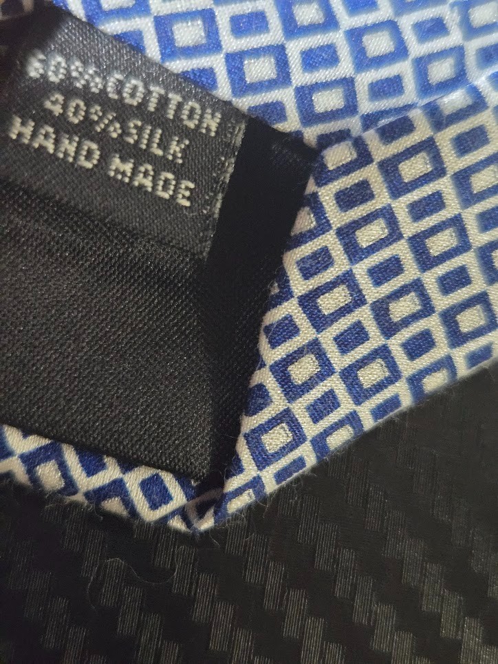 Kenneth Cole Blue and White Geometric Patterned Handmade Silk Tie image 5
