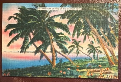 Florida Keys Daybreak Posted 1955 Fort Myers Postmark Linen Postcard