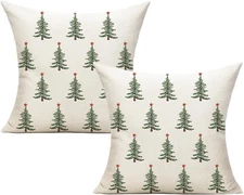 Set of 2 Outdoor Christmas Pillow Covers 18x18 - Vintage Tree Decor