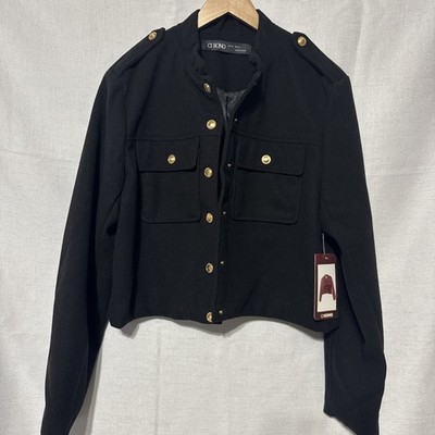 NWT Ci Sono Military Style Jacket Black Gold Snap Buttons Lined Womens XL