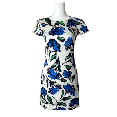 Milly Floral Brushstroke Sheath Bodycon Dress Cap Sleeve Cotton Blend Size XS
