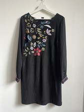Desigual Sz 8 Embroidered Floral Black Mini Suede Shift Dress  Whimsigoth Witchy