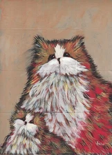 CAT - mixed media painting/collage on 140lb watercolor artist paper 9x12