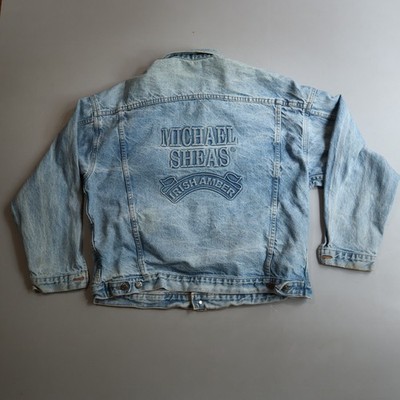 Vintage Denim Jean Jacket XL Michael Shae's Irish Amber Beer Embossed
