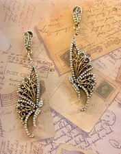 Rhinestone Filigree Butterfly Wing Drop Dangle Statement Earrings