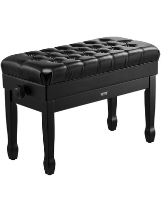 VEVOR Adjustable Duet Piano Keyboard Bench Storage Padded Seat Wooden Bookcase