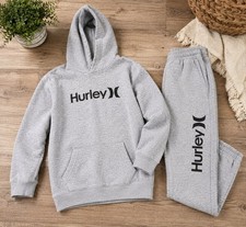 Boys Hurley Grey Black Matching Hoodie and Jogger Set Size 10/12