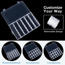 36 Grids Clear Plastic Organizer Box with Adjustable Dividers, 36 Compartment...