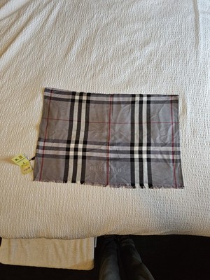 Burberry Classic Gray, Black, White & Red Plaid Scarf