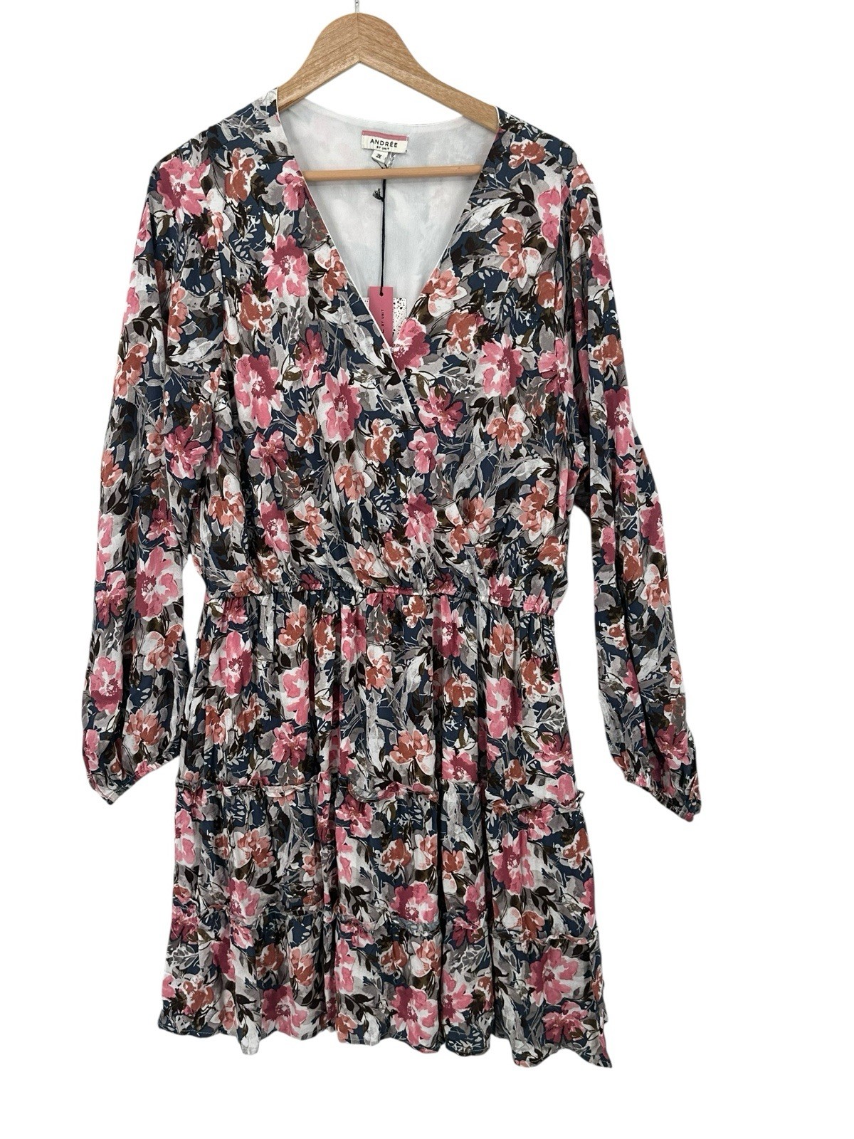 Andree By Unit Floral Faux Wrap Dress Womens 2X Cottagecore Retro Bloomcore