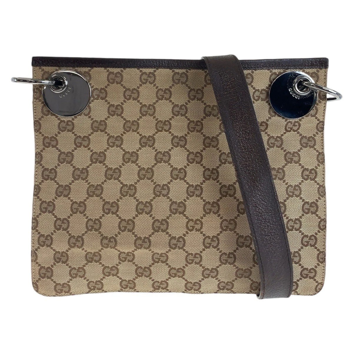Sac bandoulière GUCCI marron métal argenté garnitures GG toile cuir 120841 Po