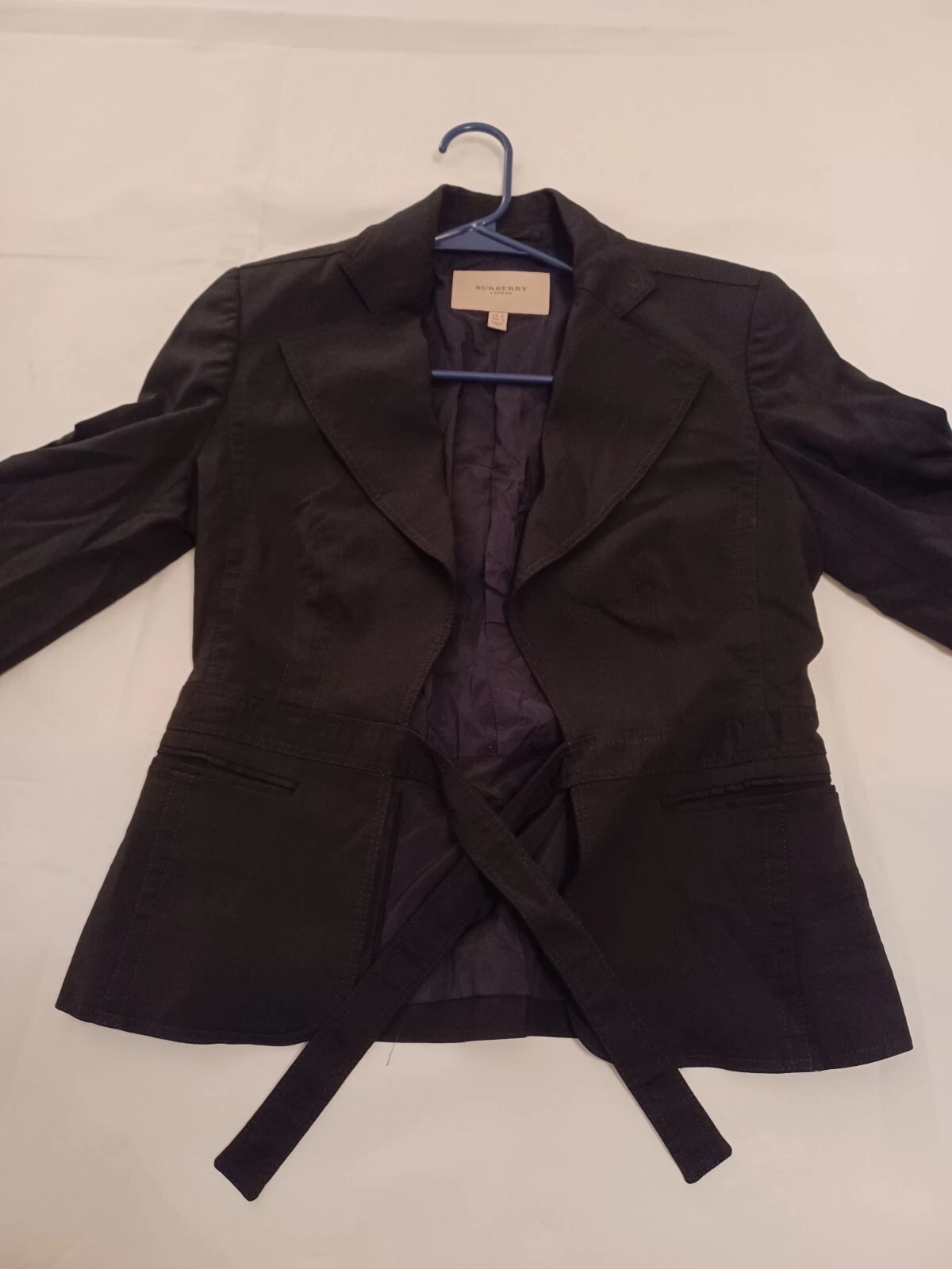 Giacca blazer donna Burberry London taglia 6 nera chiusura cravatta classica lana
