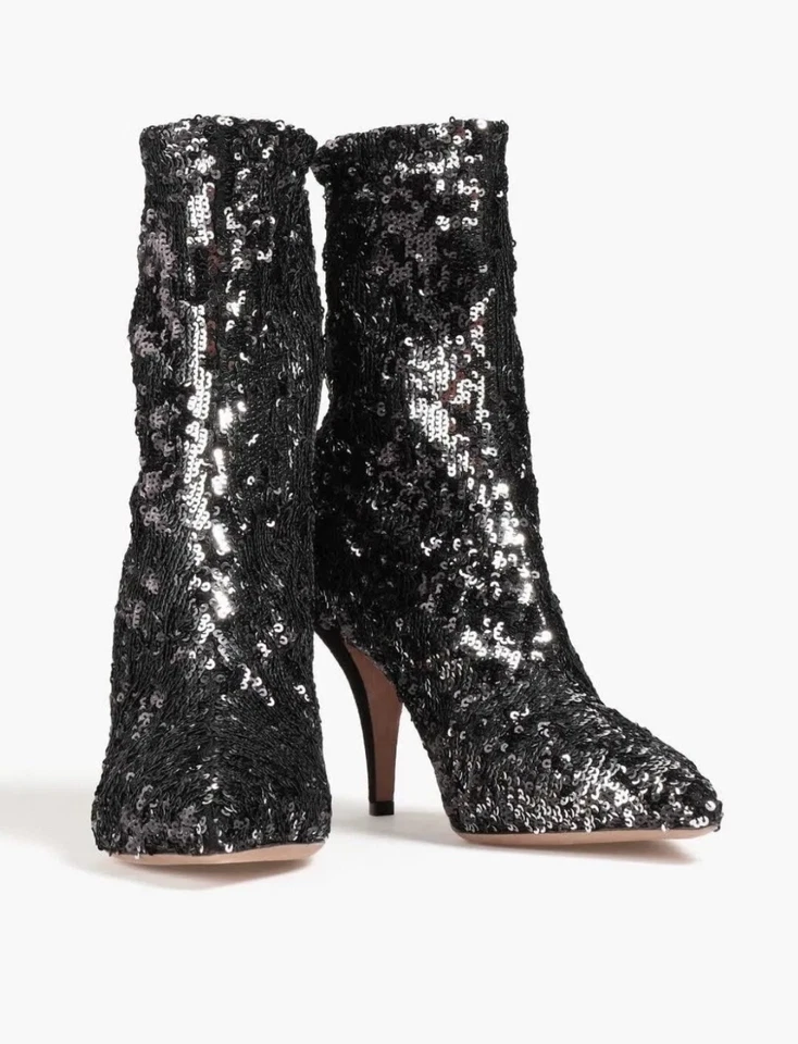 VALENTINO GARAVANI Sequin Sock Boots Shoes US 6 Size 37 black heels silver $1100 - Image 2 of 4