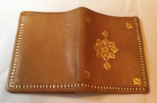 Vintage retro tan soft leather gilt floral decoration Purse Wallet Moroccan/Boho - Picture 6 of 8