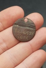 Unusual Old Vintage " Brandsby York " "Pat" Token Tag. Small Piece Of History 
