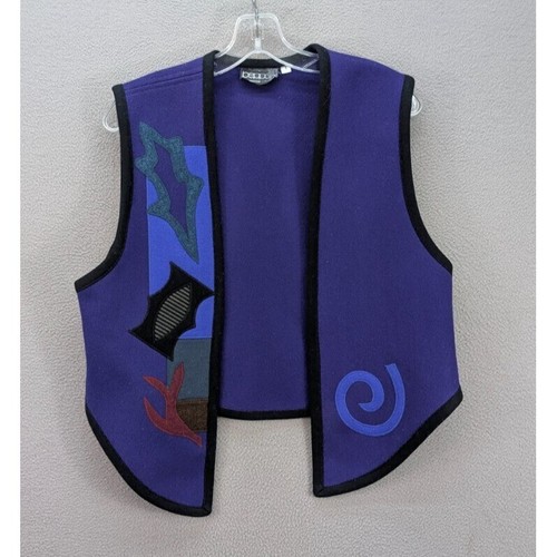 Beppa 2 Pure Wool Vest Women's Size 1 Purple 90s Abstract Artsy Open Front Y2K - Picture 4 of 8
