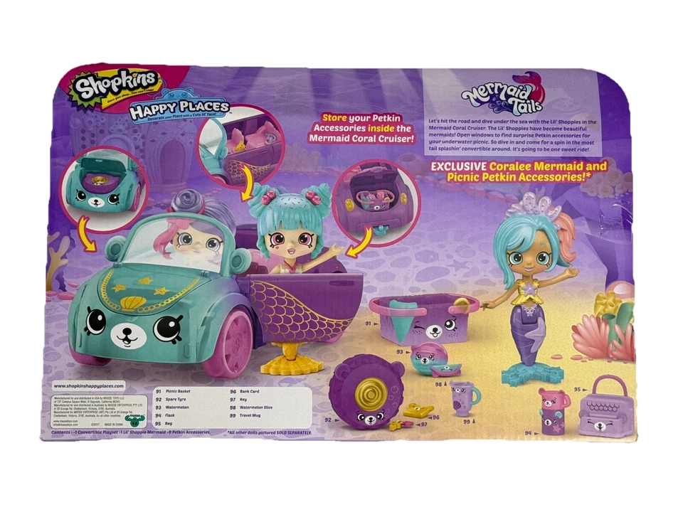 Shopkins Happy Places MERMAID CORAL CRUISER Coralee 颜色变化尾 Petkin — 第 2/4 张图片