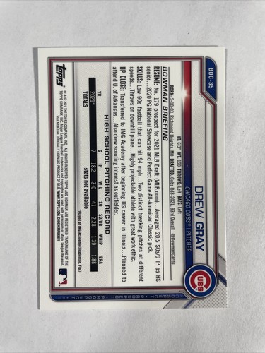 2021 Bowman Chrome 1st Drew Gray Blue Sapphire RC Card BDC-35 Rookie NM Mint! - 第 3/3 張圖片