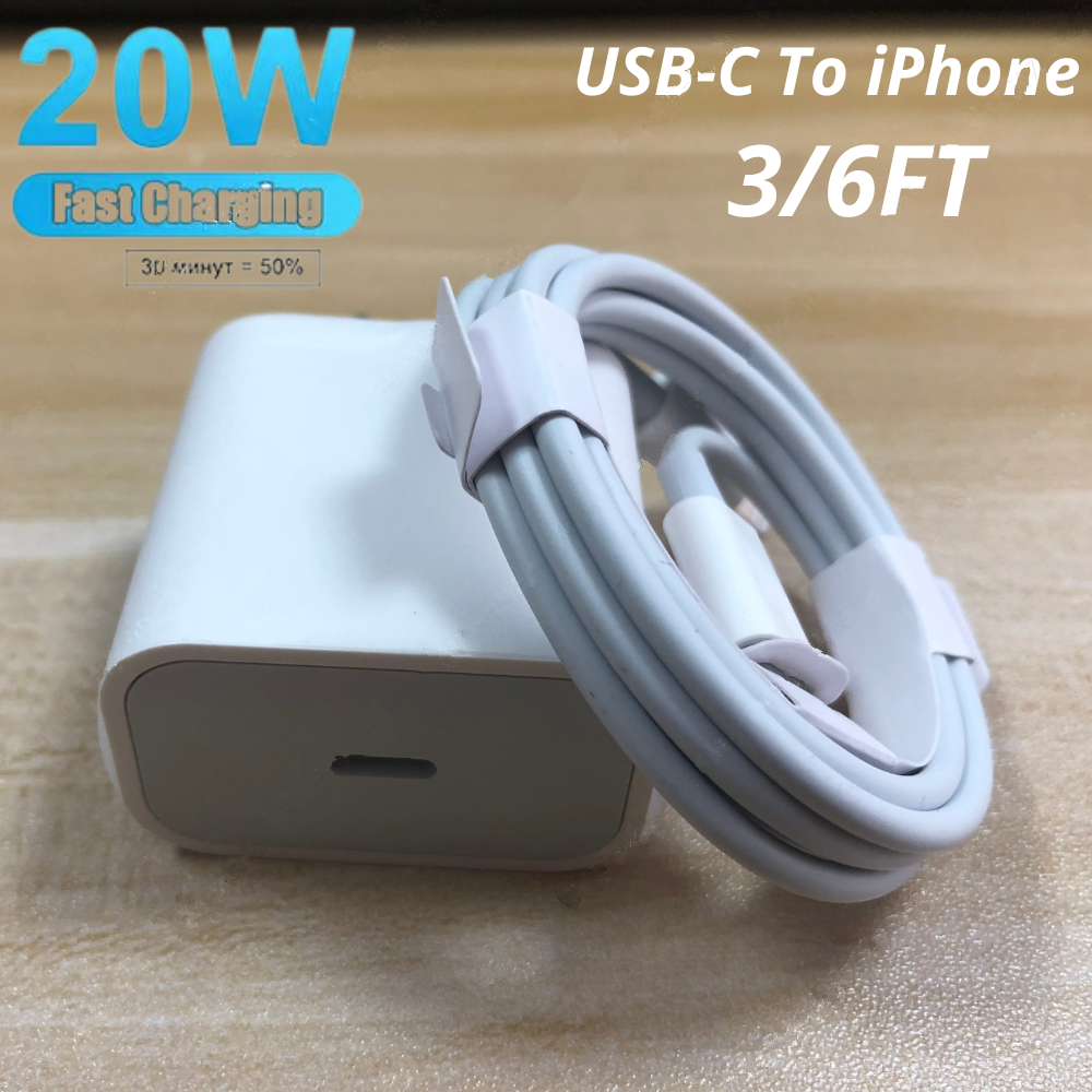 For iPhone 11/12/13/14 Pro/X Fast Charger 20W PD Cable Cord Power Adapter Type-C