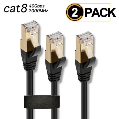 [2-Pack] 6ft-25ft High Speed 26AWG Cat8 RJ45 LAN Network Cable for Router/Modem