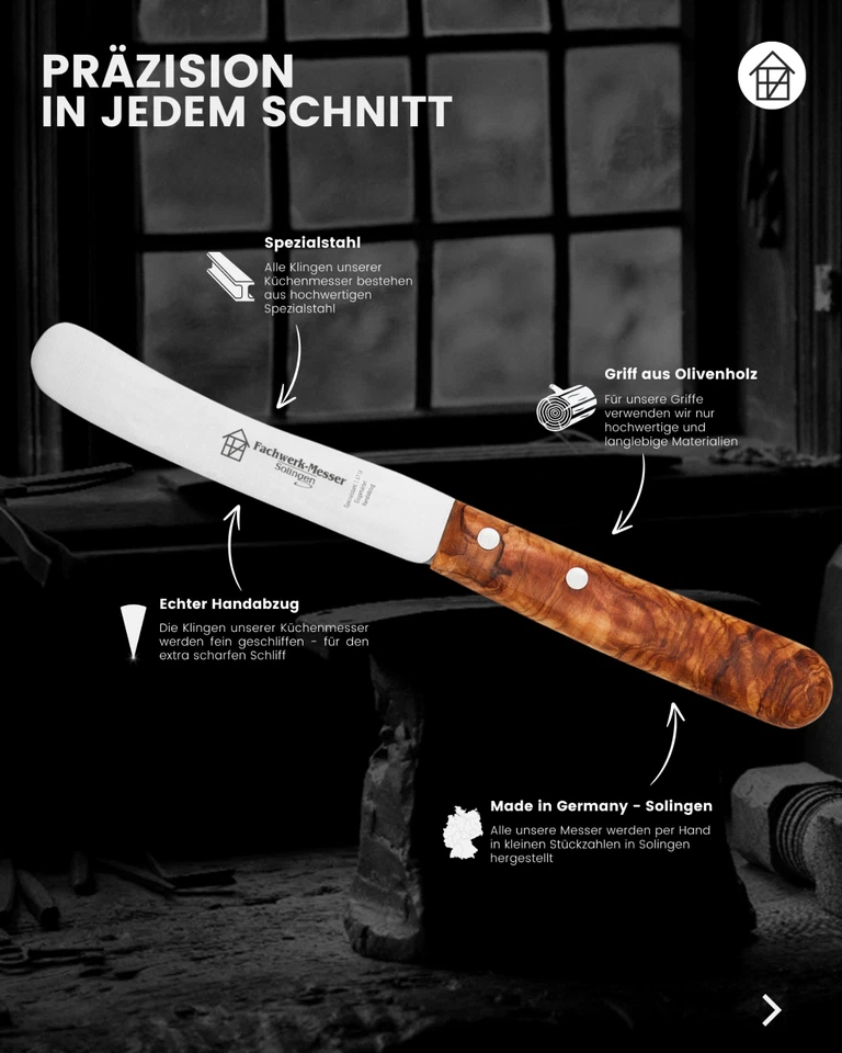 Fachwerk Frühstücksmesser Olivenholz Brötchenmesser Buckelsmesser Solingen - Bild 4 von 4