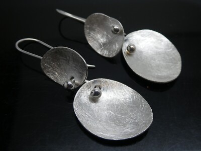 Modernist Sterling Silver 925 Mexico Textured Articulated Drop Dangle Earrings