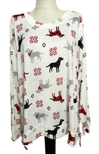 SECRET TREASURES SOFT Hacci KNIT IVORY DOGS MIX MATCH Long Sleeve Top Sz 2X