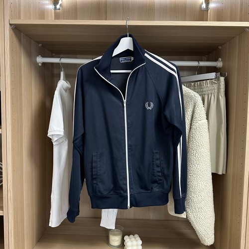 Vintage Fred Perry Herren Full-Zip Track Top Trainingsjacke Gr. S Navy Weiß.