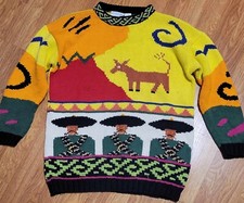 Vintage Mexican Hand Knitted Pullover Sweater Size S