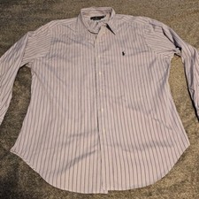 Ralph Lauren Mens Long Sleeve Classic Fit Shirt Size 16 1/2 32/33 Purple Striped