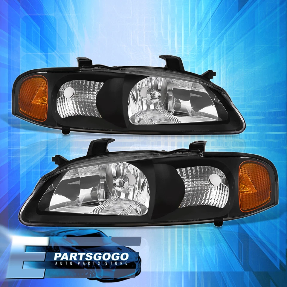 For 00-03 Nissan Sentra JDM Black Housing Amber Reflectors Headlights Lamps Pair Foto 4 de 4