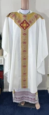 WHITE IVORY GOLD CHASUBLE + STOLE (WG0094)