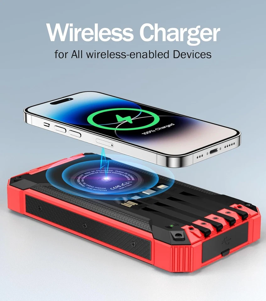 20000mAh Solar Power Bank + Wireless +USB +Type C Phone Charger External Battery - image 3 of 4
