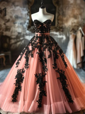 Gothic Red and Black Wedding Dresses Sweetheart A Line Tulle Bridal Gowns