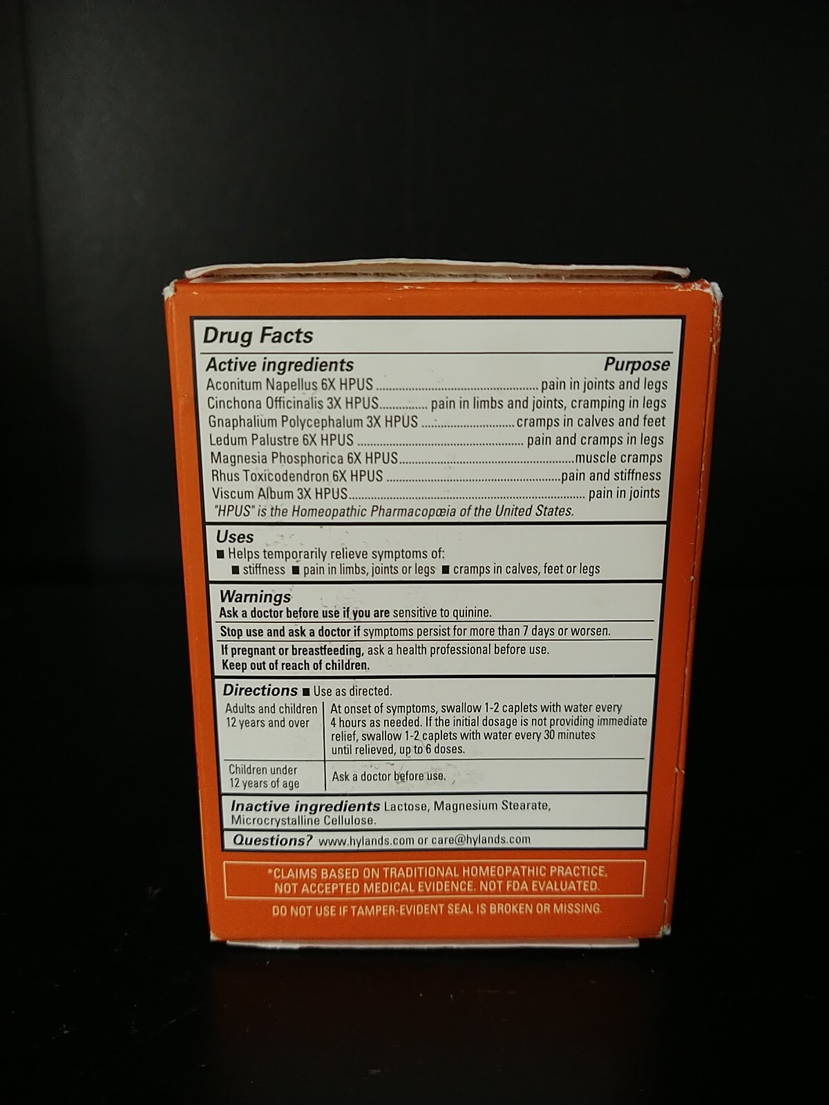 Hyland's Naturals Leg Cramps Effective Relief 100 Caplets Exp.10/2024