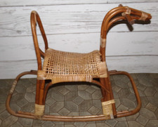 Vintage Franco Albini Mid-Century Modern Wicker Rattan Child's Rocking Horse