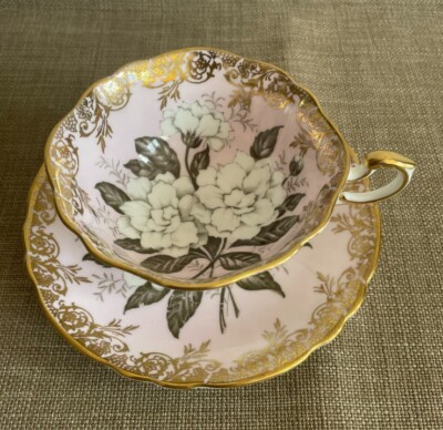 Vintage PARAGON Pink Gardenia Heavy Gold Laces Double Warrant Teacup Cup Saucer