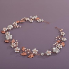 Pearl Flower Rose Gold Hair Vine Wedding Bridal Hair Piece Women Banquet Hand...