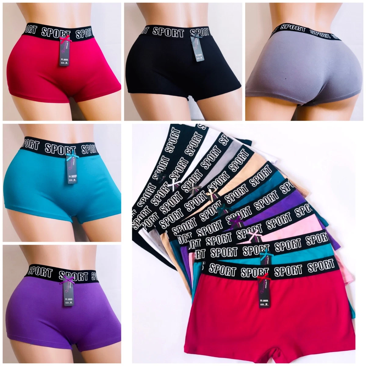 Lot 6-12 Boyshort Sport boxers Yoga Panties short 95% Cotton