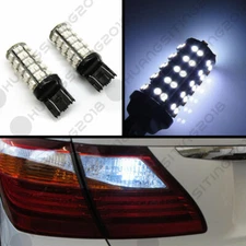 2X White 7443 7444NA 68-SMD 3528 LED Backup Reverse Tail Brake Stop Light Bulbs