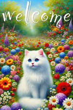 Welcome Spring Cat Garden Flag Double Sided 12X18 Inch Cat Garden Flag Small Fla
