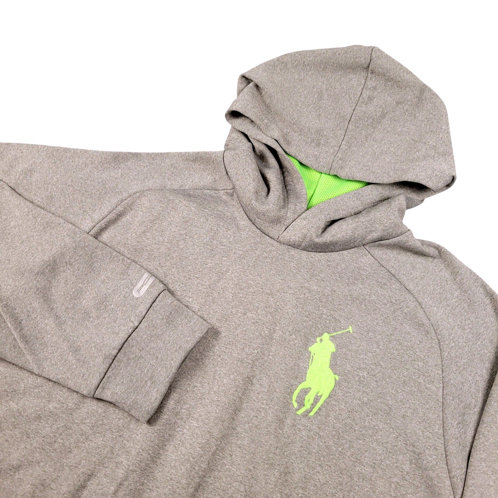 Polo Ralph Lauren Felpa con Cappuccio Pullover Uomo XL Big Pony Logo Activewear Grigio Verde